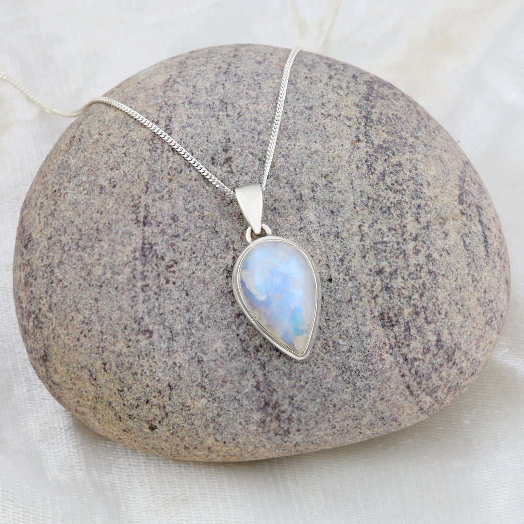 Natural Rainbow Moonstone Rainbow Pear Cabochon Pendant
