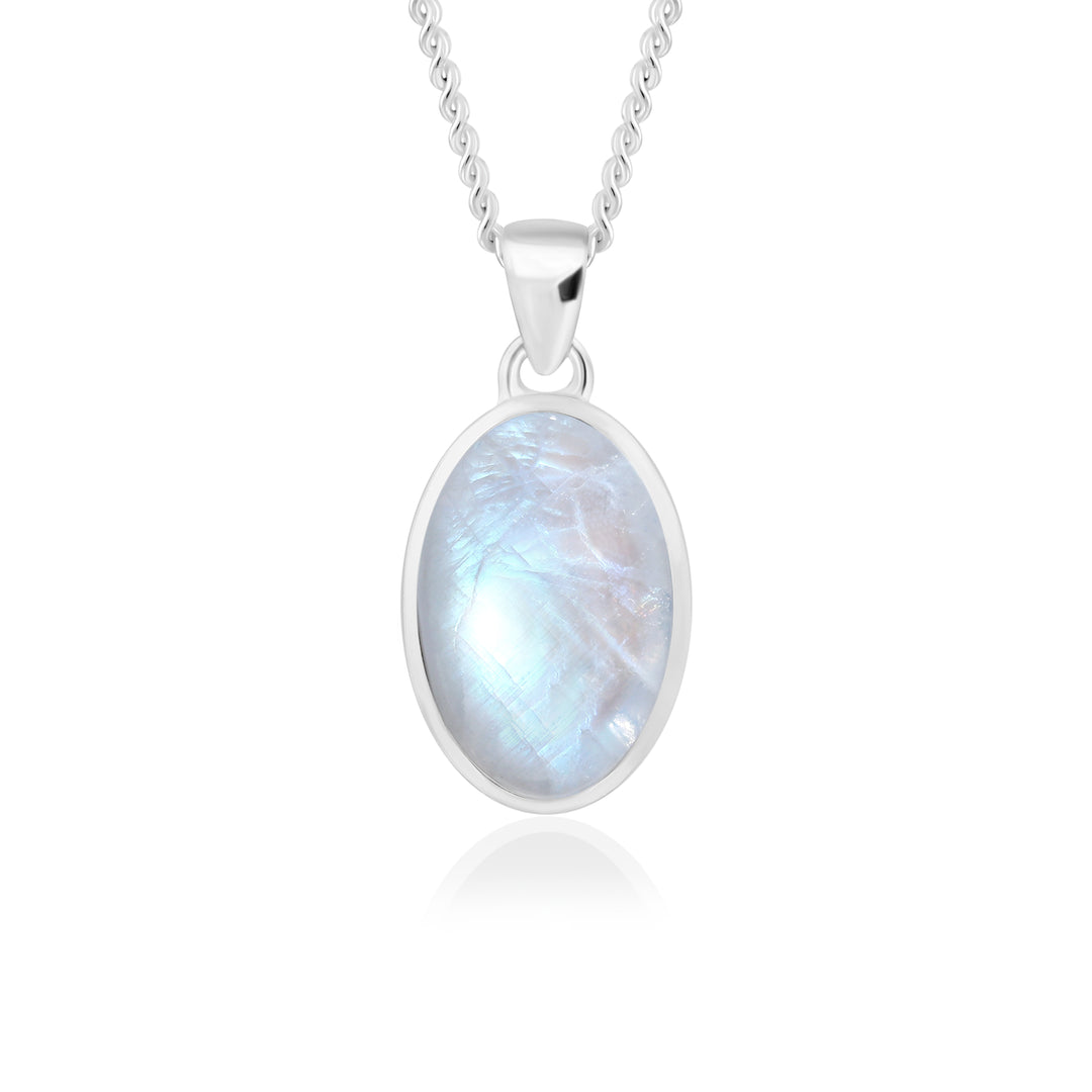 Natural Moonstone Rainbow Cabochon Pendant