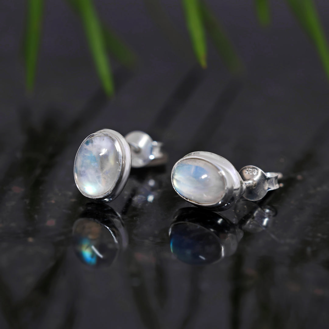 Natural Moonstone Rainbow Studs