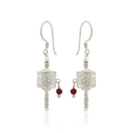 Load image into Gallery viewer, Silver Drum Earrings with Garnet