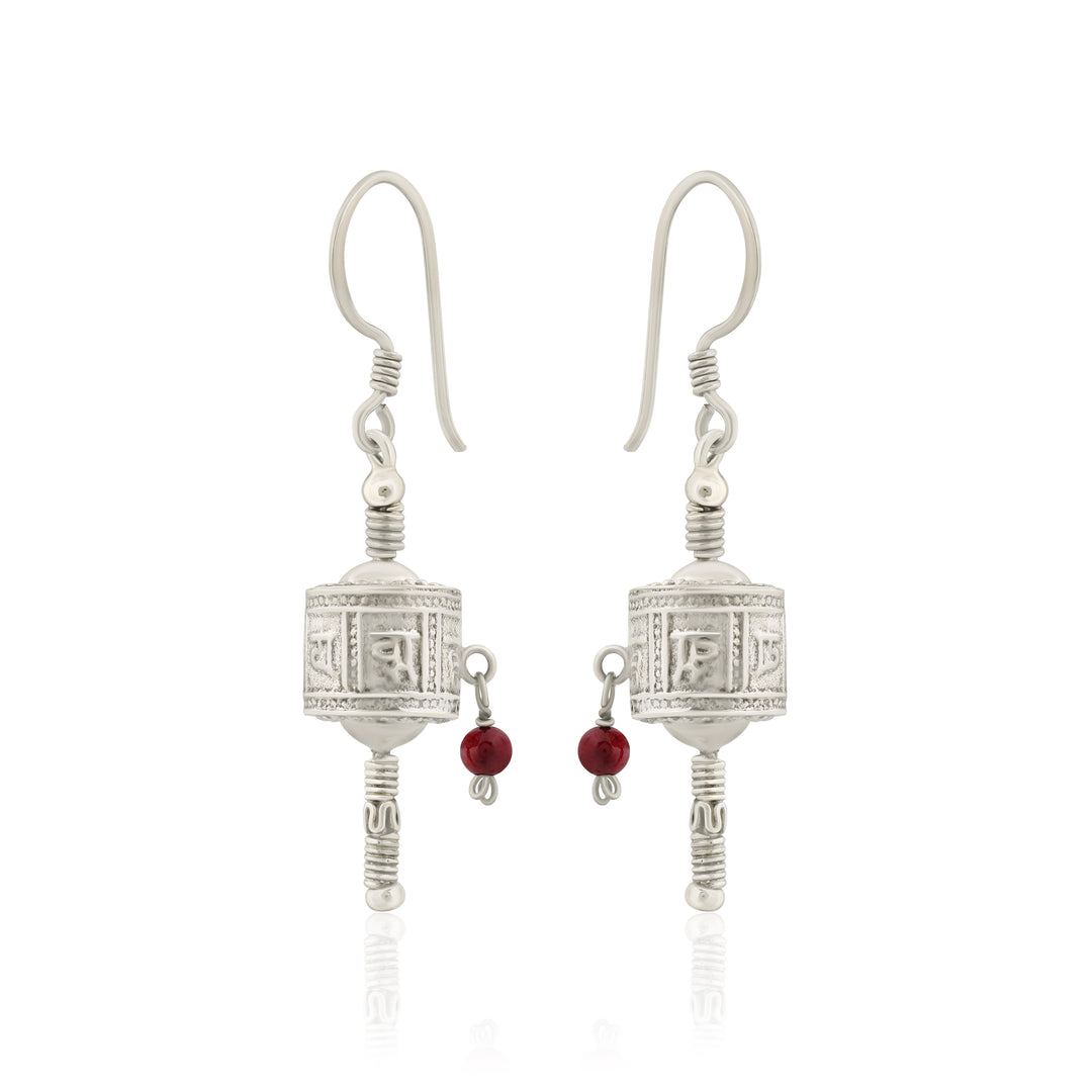 Silver Drum Earrings with Garnet