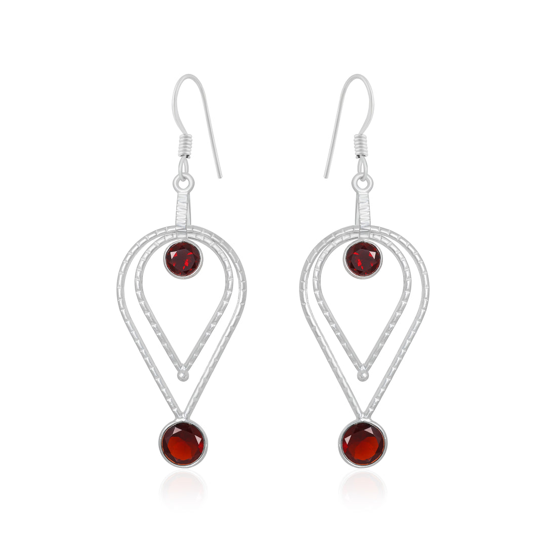 Natural Garnet Round Faceted Earrings
