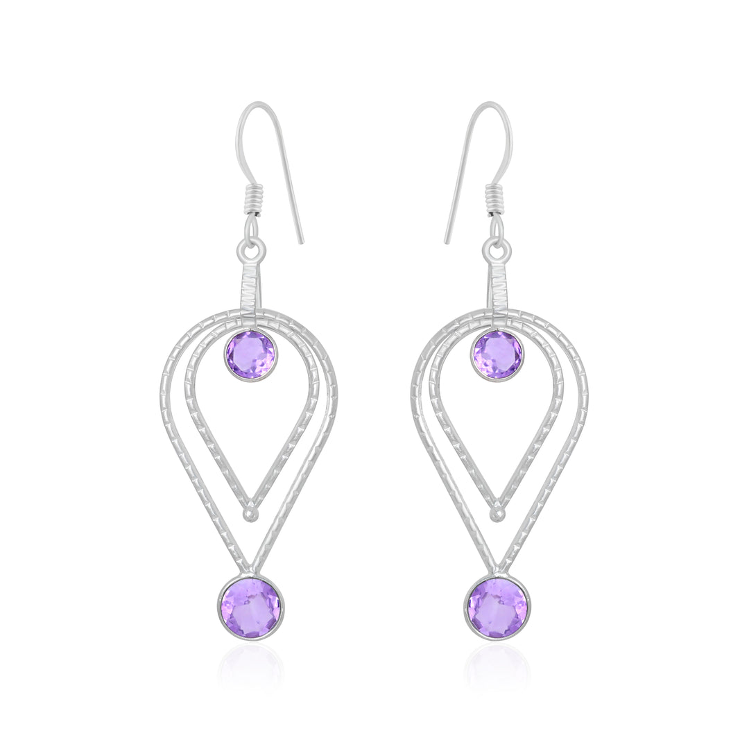 Natural Amethyst Round Faceted Earrings