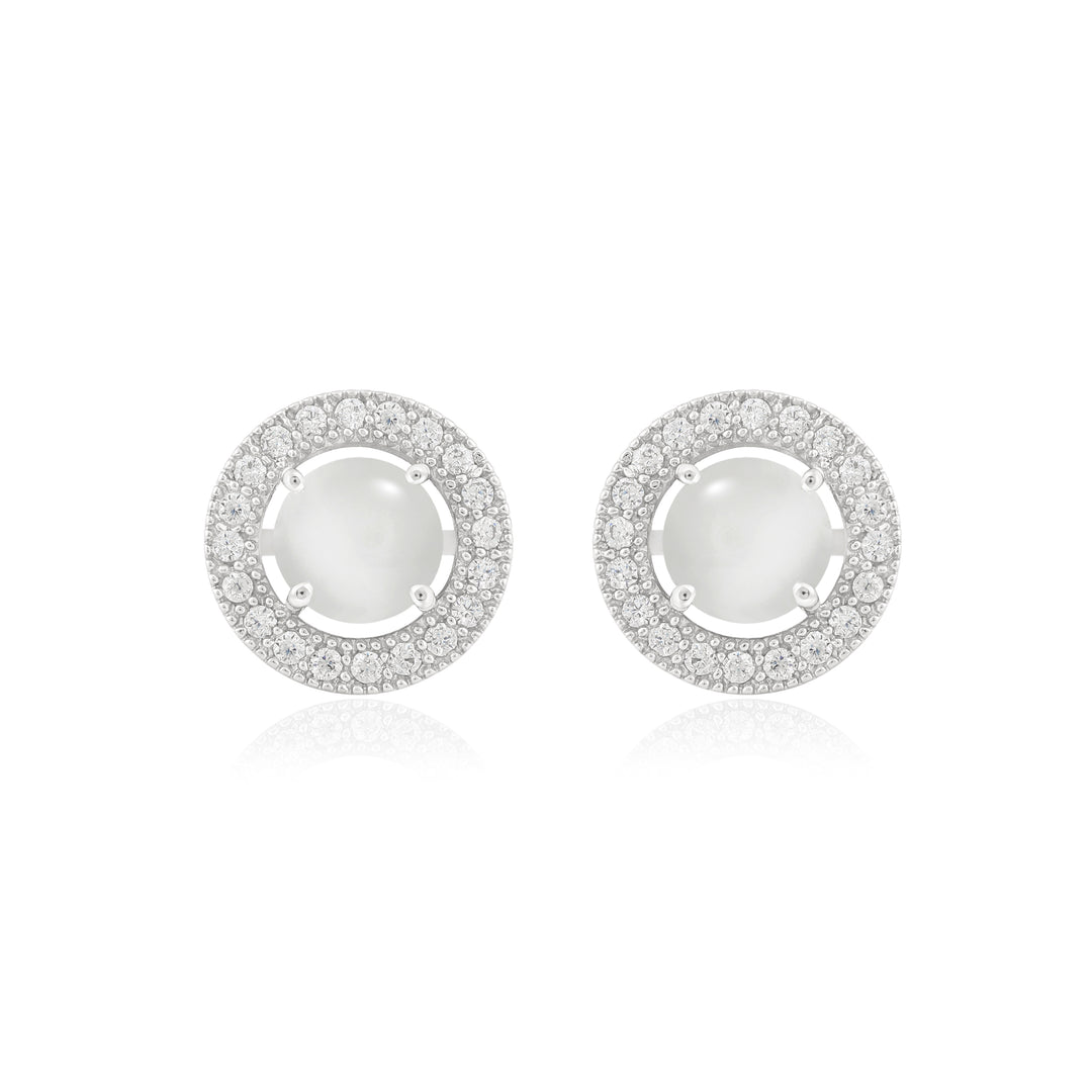Natural Moonstone Blue Fire Cabochon Studs