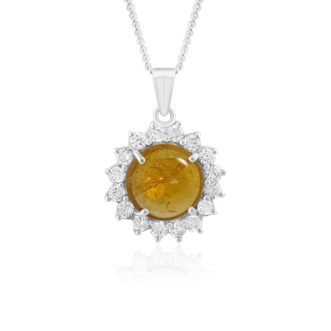 Natural Tourmaline Cabochon Pendant With Zircon