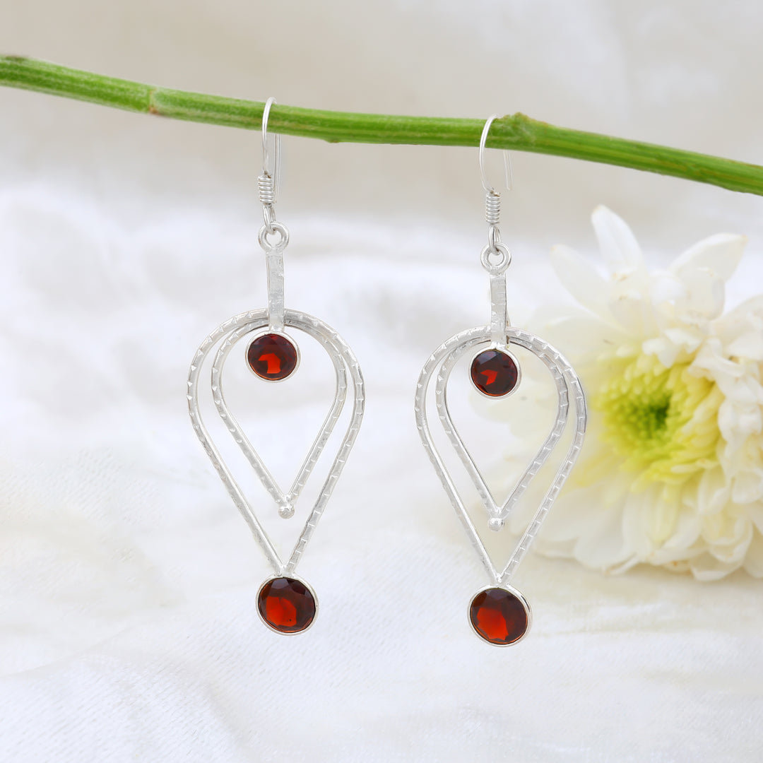 Natural Garnet Round Faceted Earrings