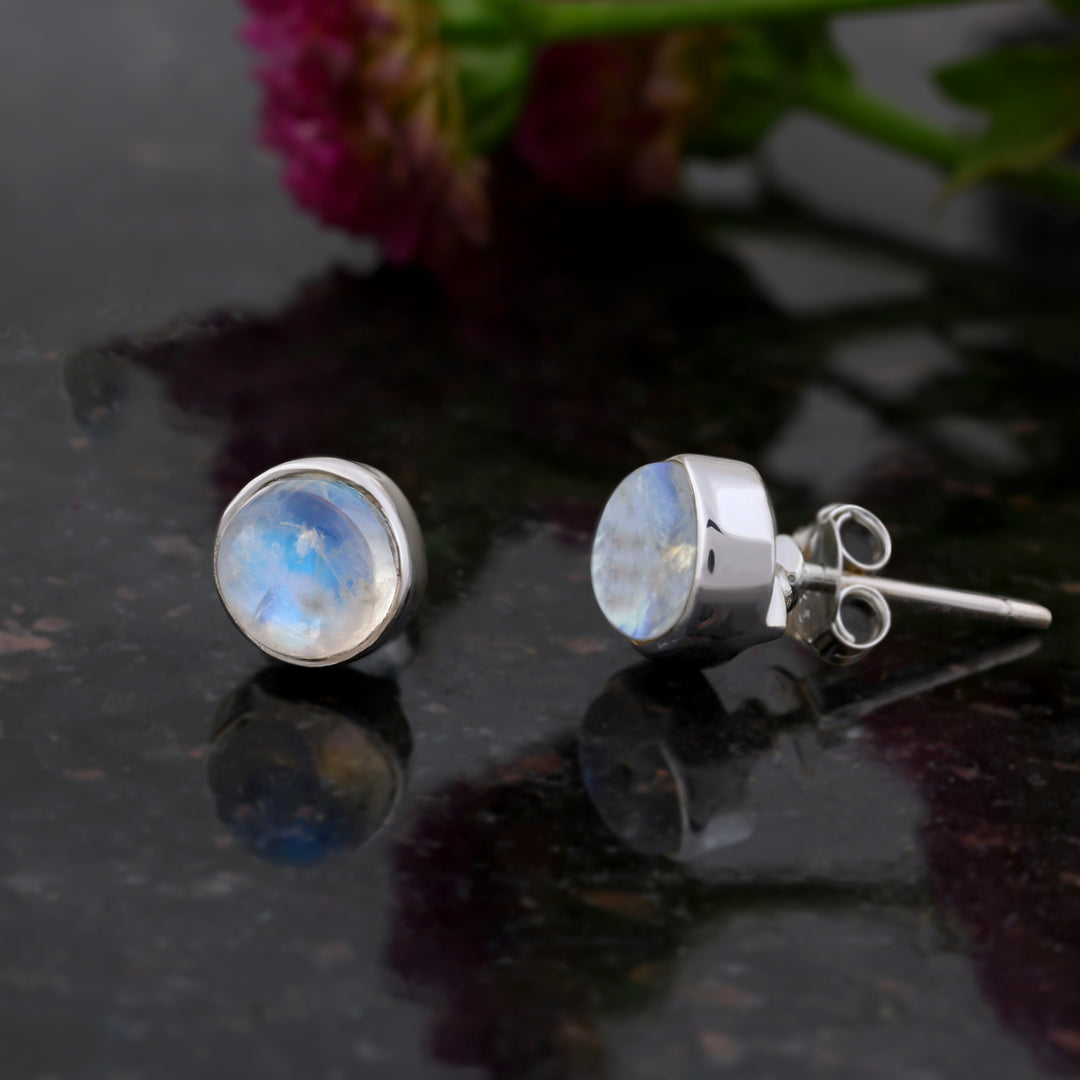 Natural Rainbow Moonstone Studs