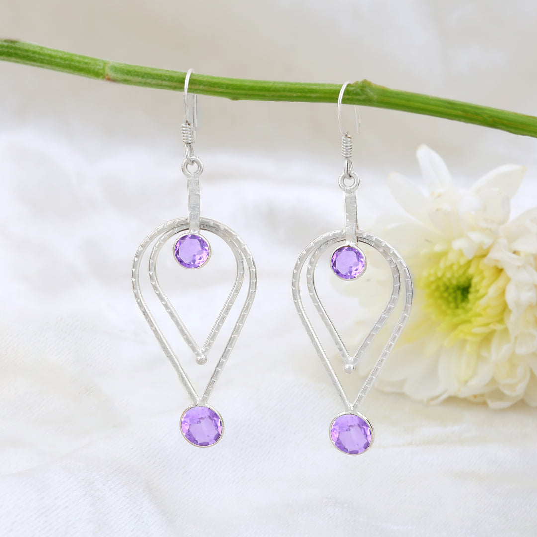 Natural Amethyst Round Faceted Earrings
