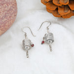 Load image into Gallery viewer, Silver Drum Earrings with Garnet