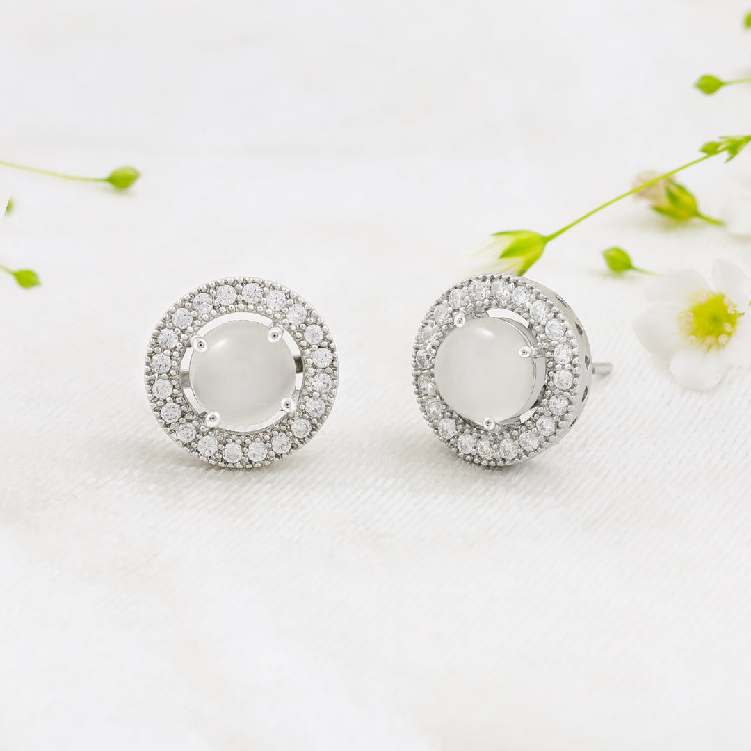 Natural Moonstone Blue Fire Cabochon Studs