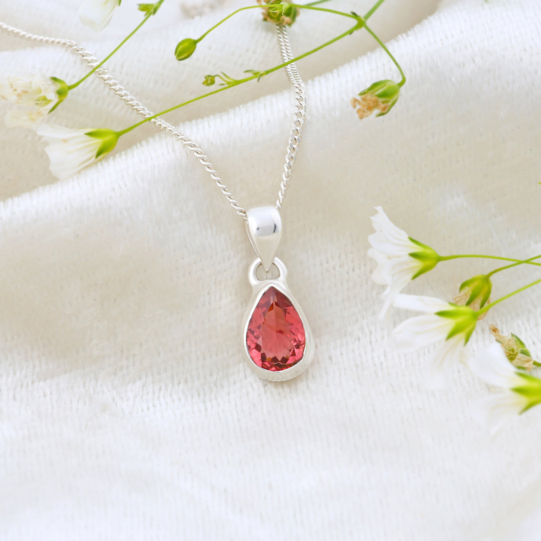 Natural Tourmaline Pear Faceted Pendant