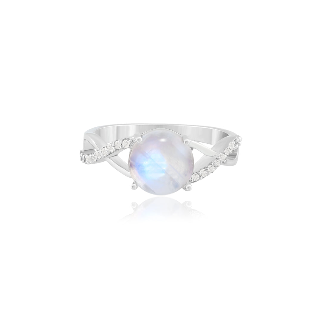 Natural Rainbow Moonstone Cabochon Ring