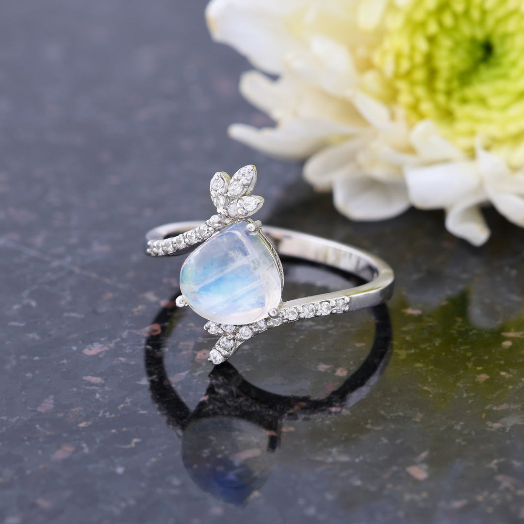 Moonlit Moonstone Rainbow Cab Ring