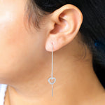 Load image into Gallery viewer, Heart Threader Earrings (Rhodium Plated)