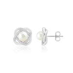 Load image into Gallery viewer, Vivienne Pearl Studs (Rhodium Plated)