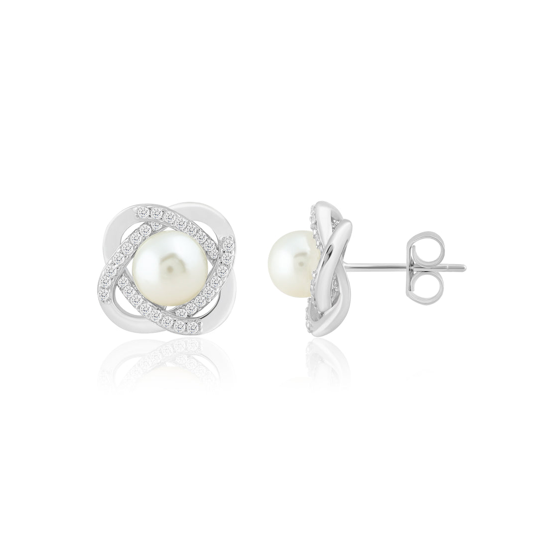 Vivienne Pearl Studs (Rhodium Plated)