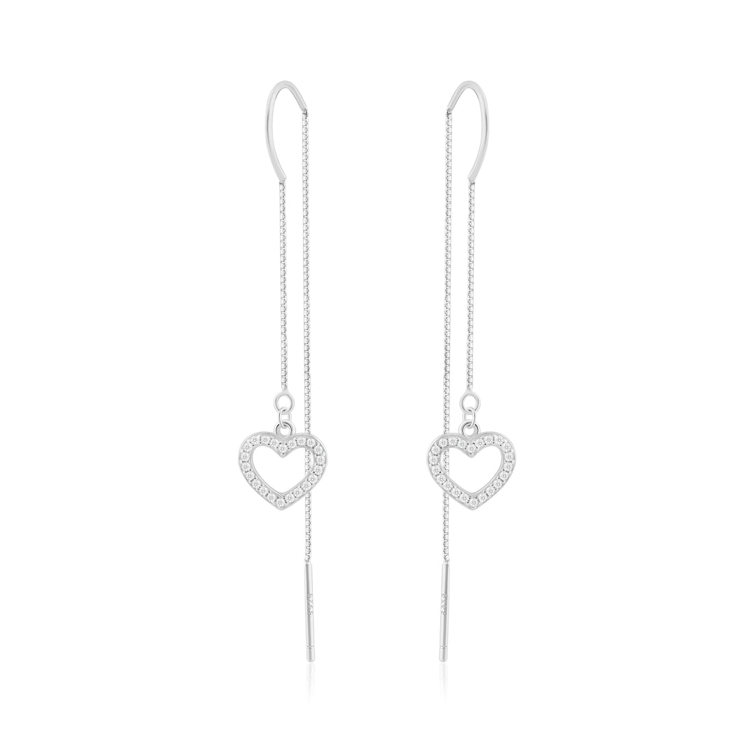 Heart Threader Earrings (Rhodium Plated)
