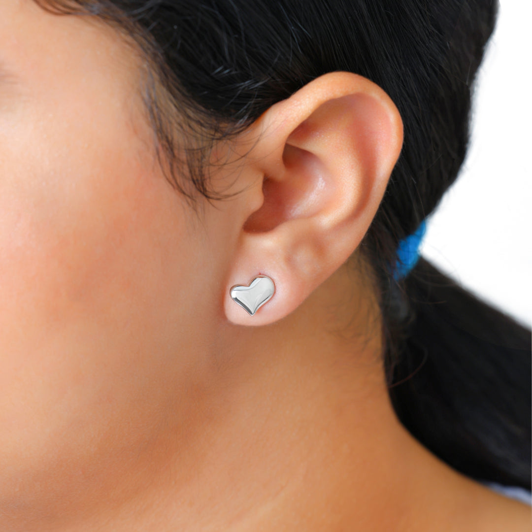 Uneven Heart Studs (Rhodium Plated)