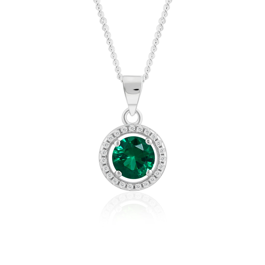 Fern Round Pendant (Rhodium Plated)