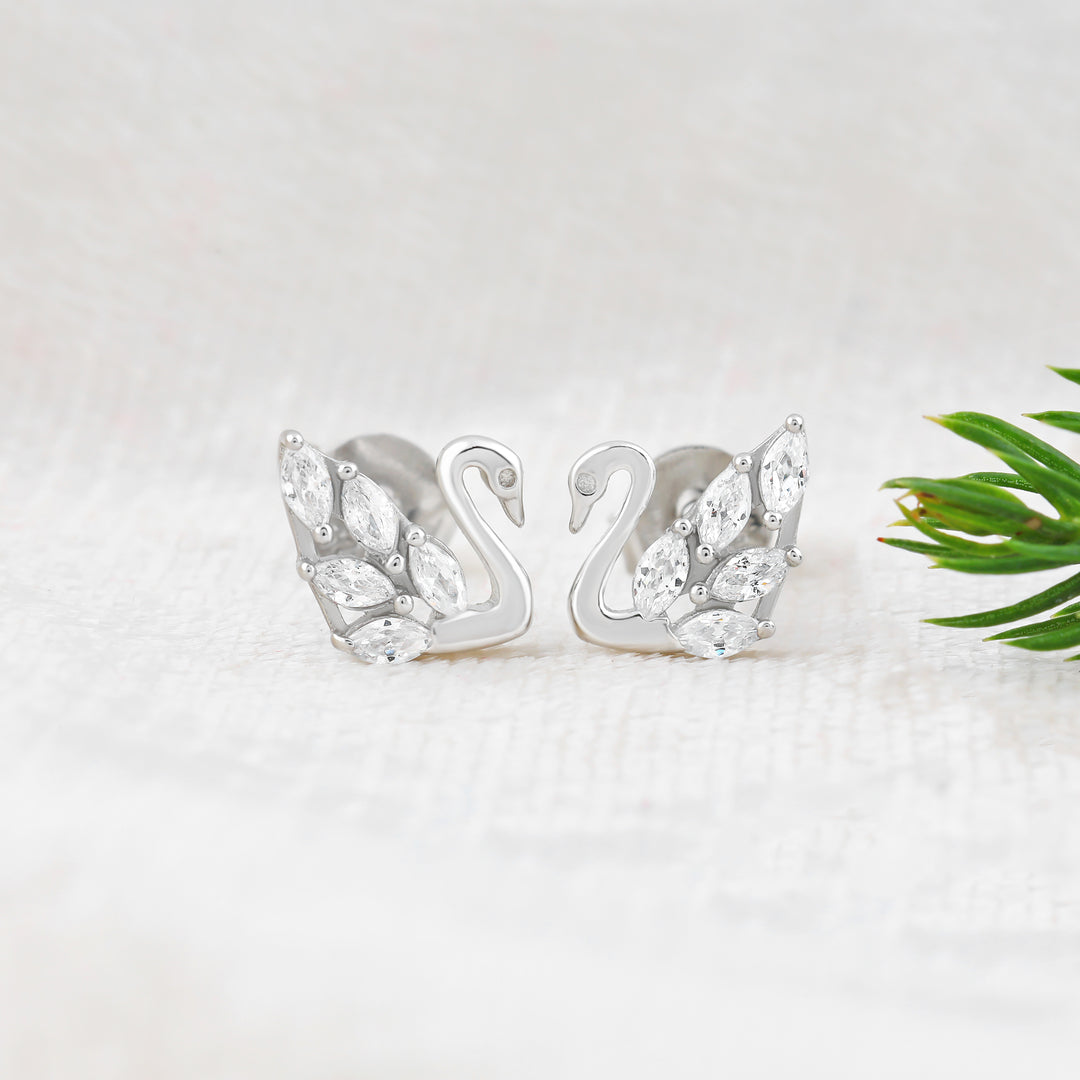 Swan Studs (Rhodium Plated)