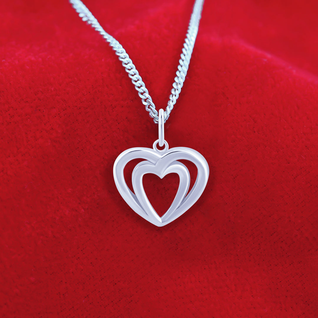 Double Heart Pendant (Rhodium Plated)