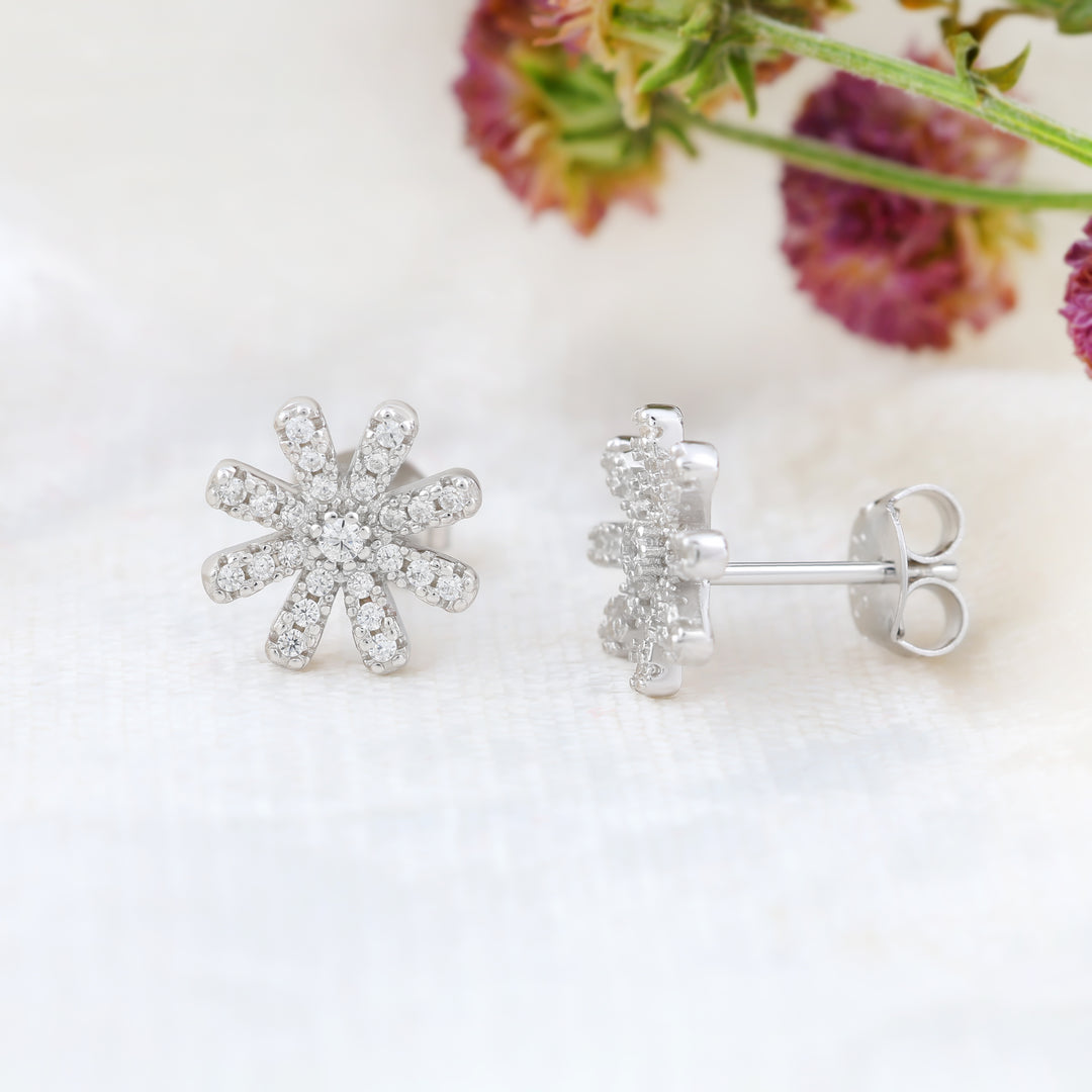 Floral Studs (Rhodium Plated)