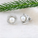 Load image into Gallery viewer, Vivienne Pearl Studs (Rhodium Plated)