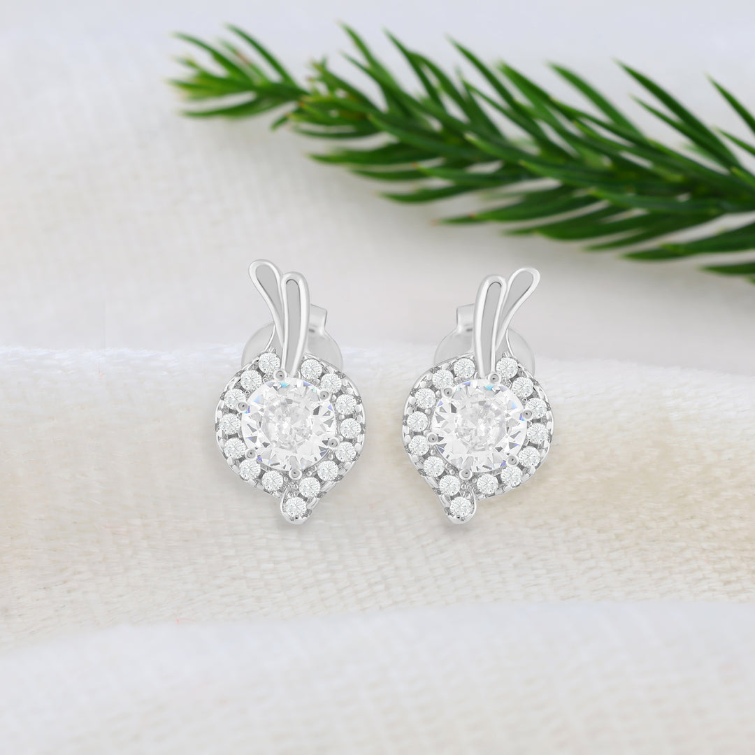 Frost Studs With Zircon (Rhodium Plated)