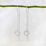 Load image into Gallery viewer, Heart Threader Earrings (Rhodium Plated)
