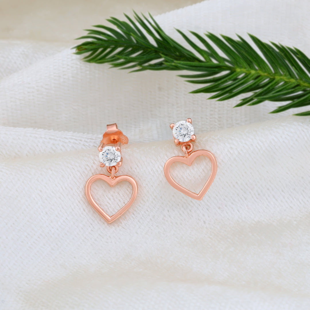 Heart Zircon Studs (Rose Gold Plated)