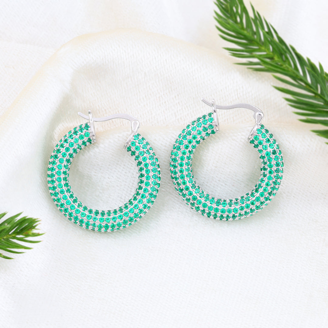 Evergreen Hoop Earrings (Rhodium Plated)