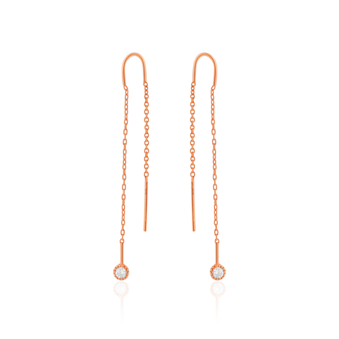 Zircon Drop Threader Earrings (Rose Gold Plated)