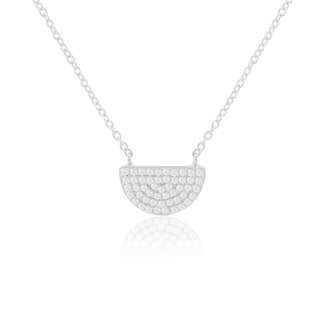 Crescent Zircon Necklace (Rhodium Plated)