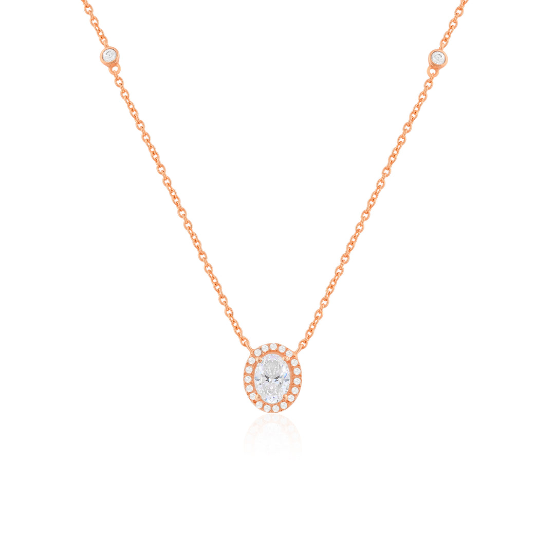 Oval Zircon Necklace (Rose Gold Plated)