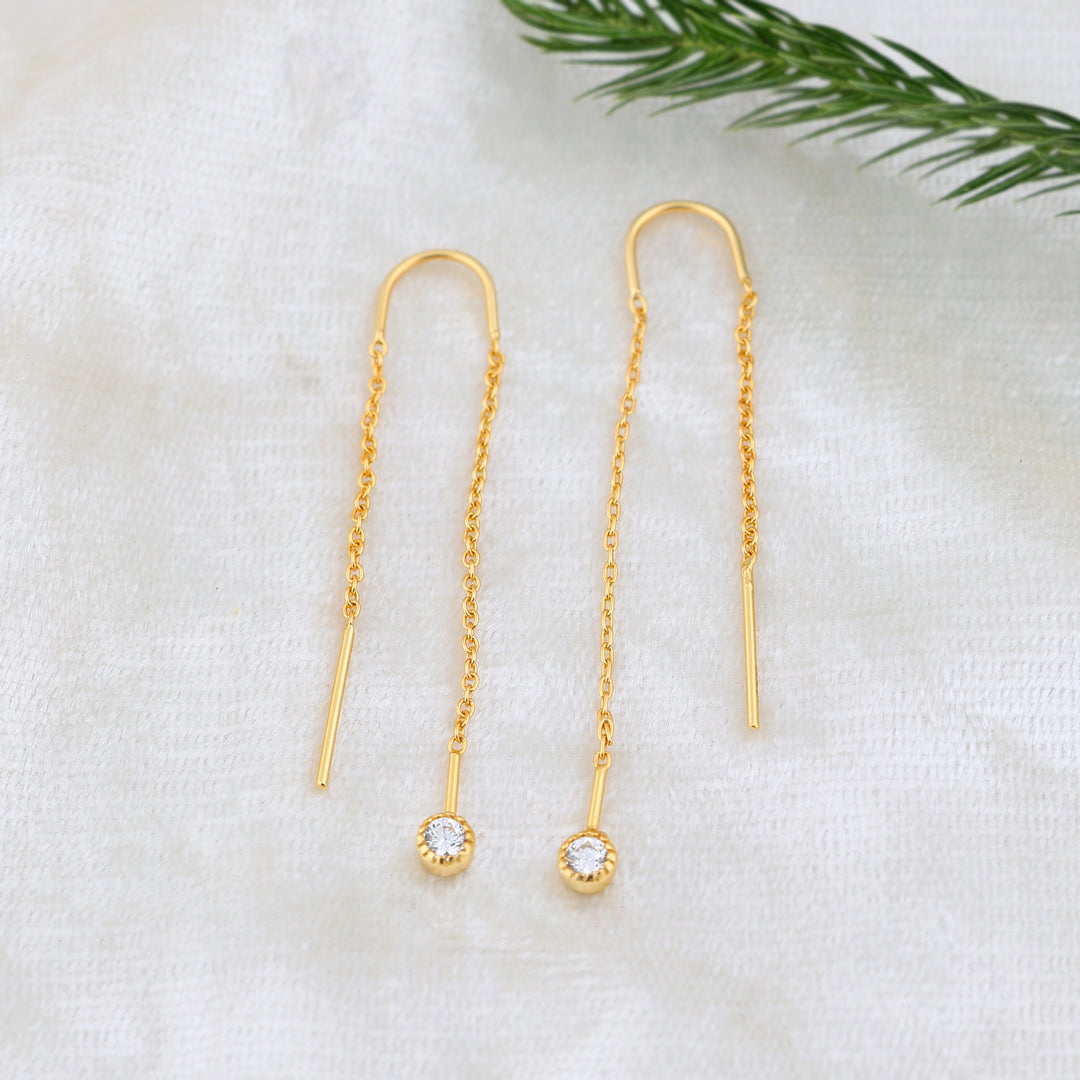 Zircon Drop Threader Earrings (Gold Plated)
