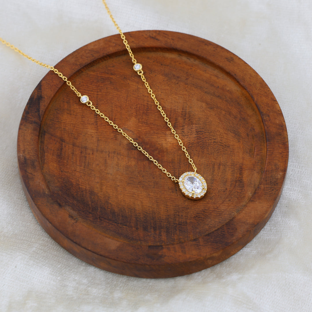 Oval Zircon Necklace (Gold Plated)