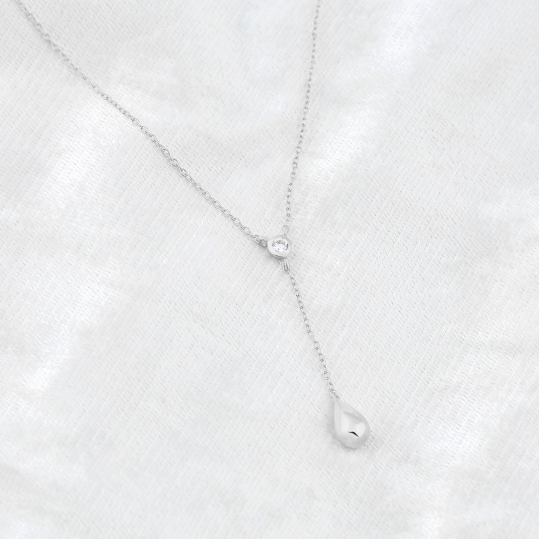 Teardrop Necklace (Rhodium Plated)