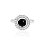Load image into Gallery viewer, Natural Onyx Black Cabochon Ring with Zircon in 925 Silver
