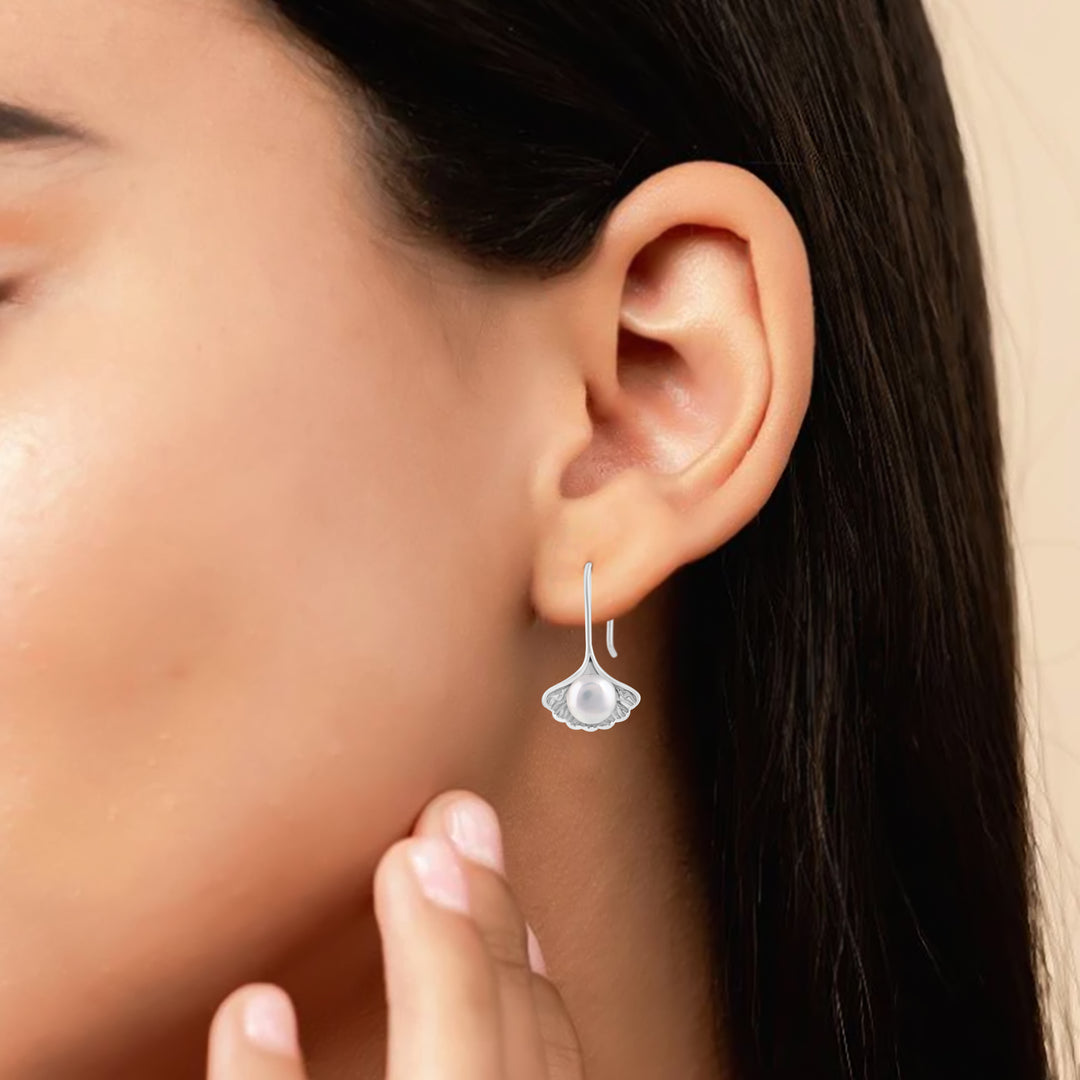 Oysterdew Pearl Earrings (Rhodium Plated)