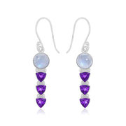 Natural Moonstone Rainbow Cabochon & Amethyst Cut Earrings