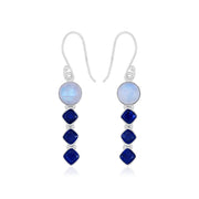 Natural Rainbow Moonstone Cab & Tanzanite Cut Earrings