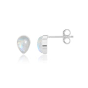 Natural Moonstone Rainbow Studs (Rhodium Plated)