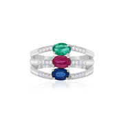 Natural Ruby, Sapphire, Emerald Cut Ring