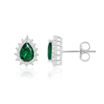 Load image into Gallery viewer, Fern Pear Studs with Zircon in 925 Silver (Rhodium Plated)
