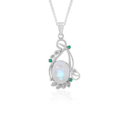 Natural Rainbow Moonstone Rainbow Cab & Emerald Cut Pendant