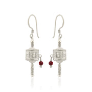Silver Drum Earrings with Garnet