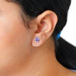 Load image into Gallery viewer, Iris Round Studs With Zircon in 925 Silver (Rhodium Plated)
