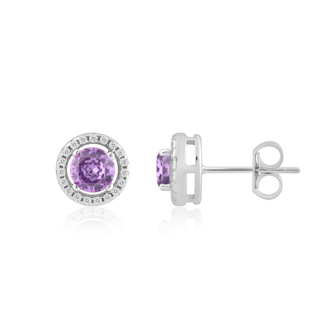 Iris Round Studs With Zircon in 925 Silver (Rhodium Plated)