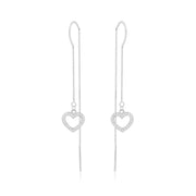 Heart Threader Earrings (Rhodium Plated)