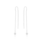 Zircon Drop Threader Earrings (Rhodium Plated)